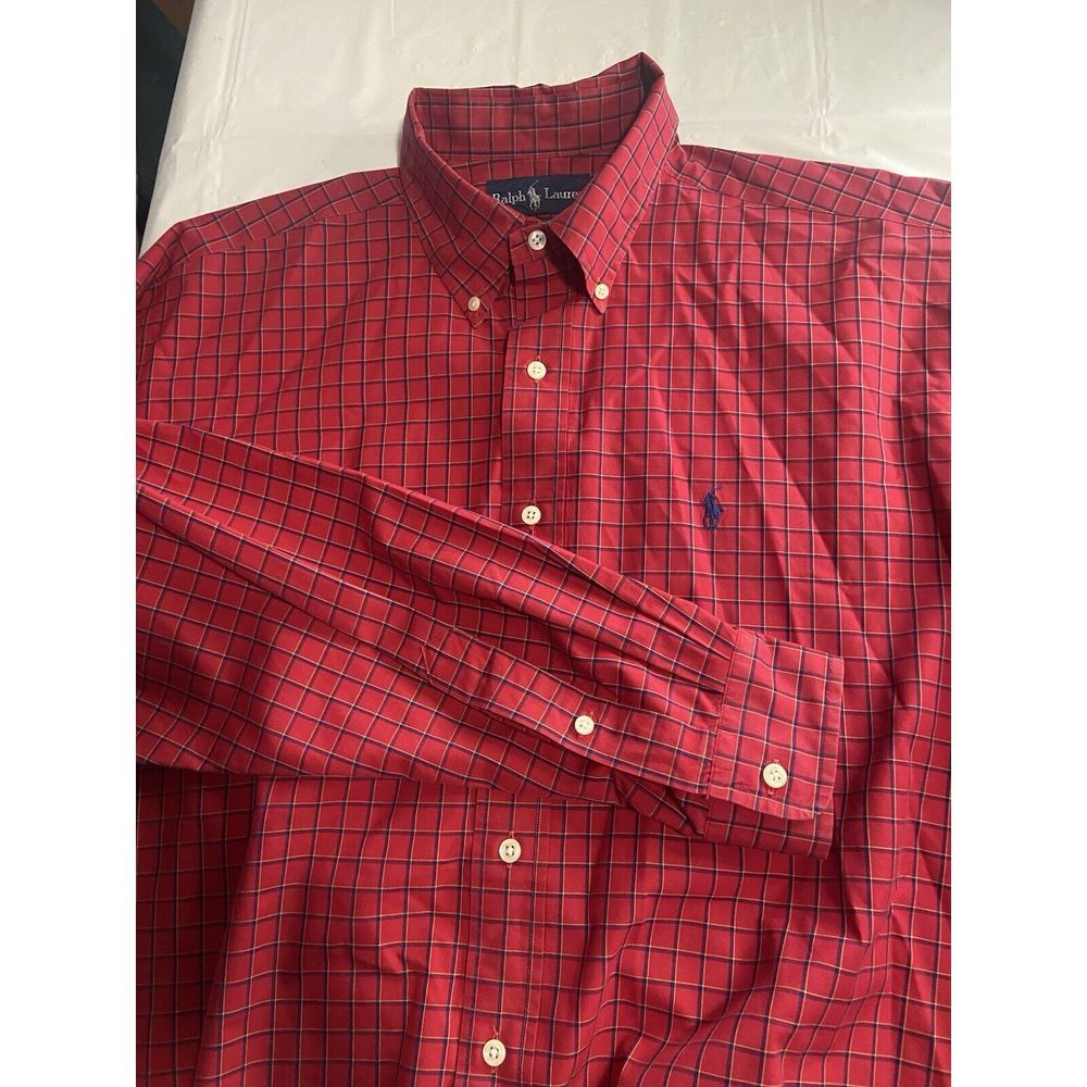 Men's Ralph Lauren Blake 2 Ply 100% Cotton Red Plaid Shirt-Size L-Excellent Cond
